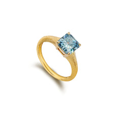 Secret Halo Blue Lab Grown Radiant Diamond Ring in 18K Yellow Gold