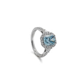 Sienna Halo Half Coverage Blue Lab Grown Radiant Diamond Ring