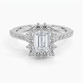 Luxe Sunburst Halo Lab Grown Emerald Diamond Engagement Ring