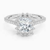 Luxe Sunburst Halo Lab Grown Radiant Diamond Engagement Ring