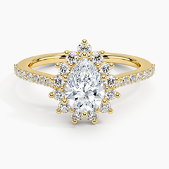 Luxe Sunburst Halo Lab Grown Pear Diamond Engagement Ring