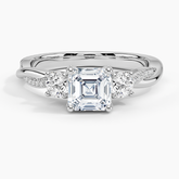 Adorned Petite Twisted Vine Three Stone Lab Grown Asscher Diamond Engagement Ring