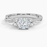 Adorned Petite Twisted Vine Three Stone Lab Grown Cushion Diamond Engagement Ring