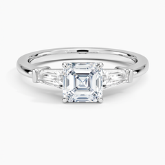 Symphony Three Stone Lab Grown Asscher Diamond Engagement Ring