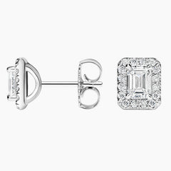 Rayonu Emerald Cut Lab Grown Diamond Halo Stud Earrings