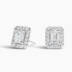 Rayonu Emerald Cut Lab Grown Diamond Halo Stud Earrings