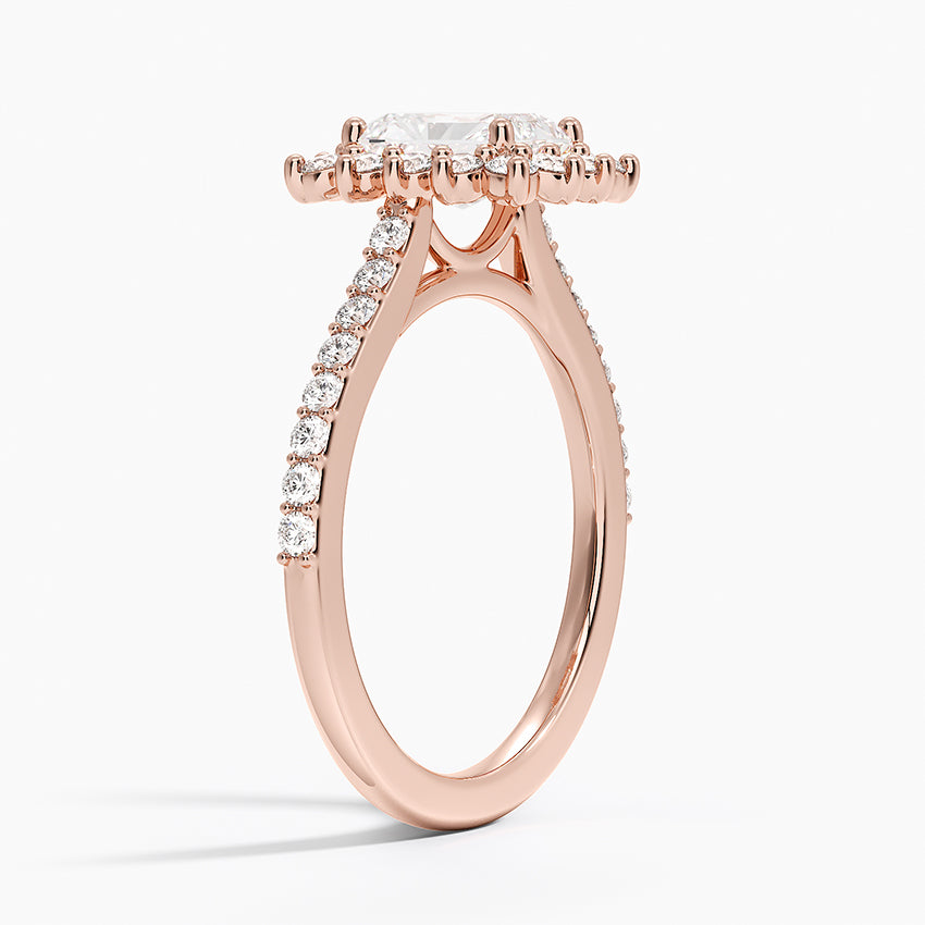Luxe Sunburst Halo Lab Grown Radiant Diamond Engagement Ring