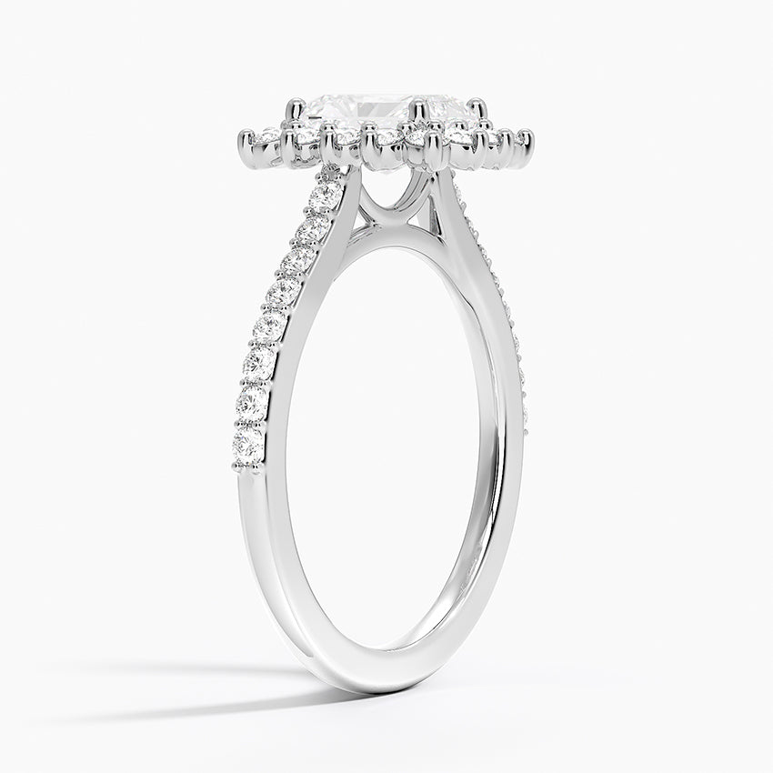 Luxe Sunburst Halo Lab Grown Radiant Diamond Engagement Ring