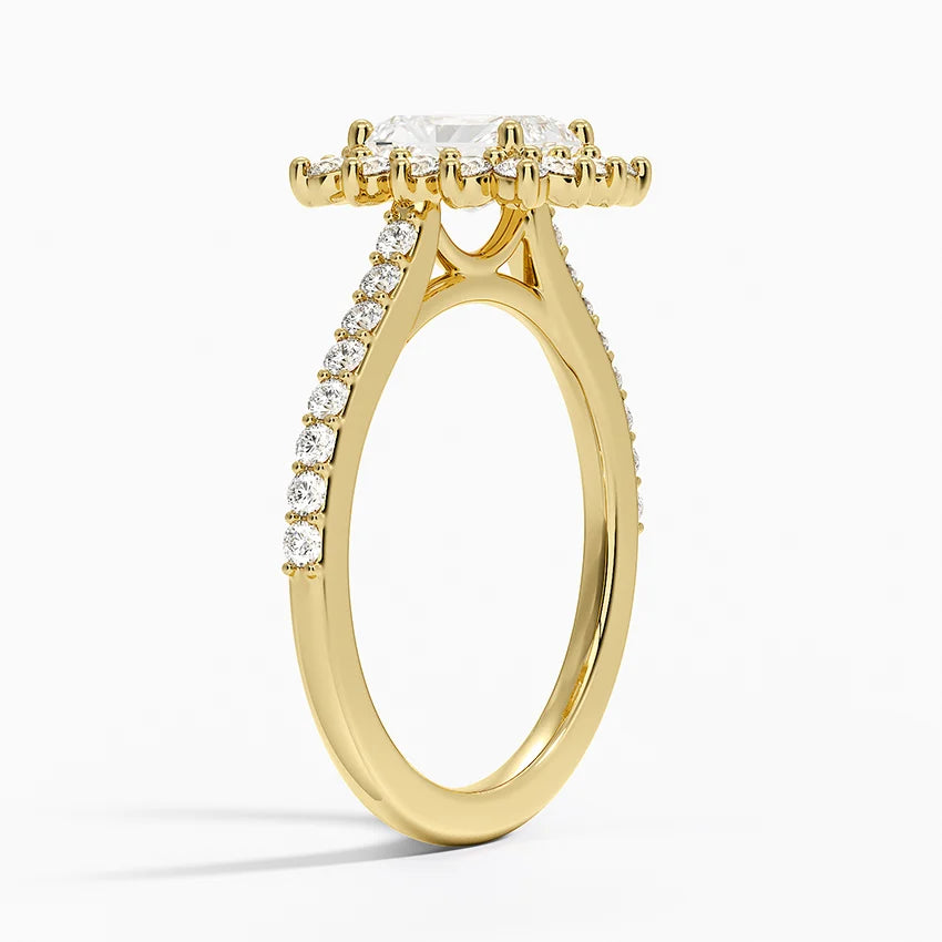 Luxe Sunburst Halo Lab Grown Radiant Diamond Engagement Ring