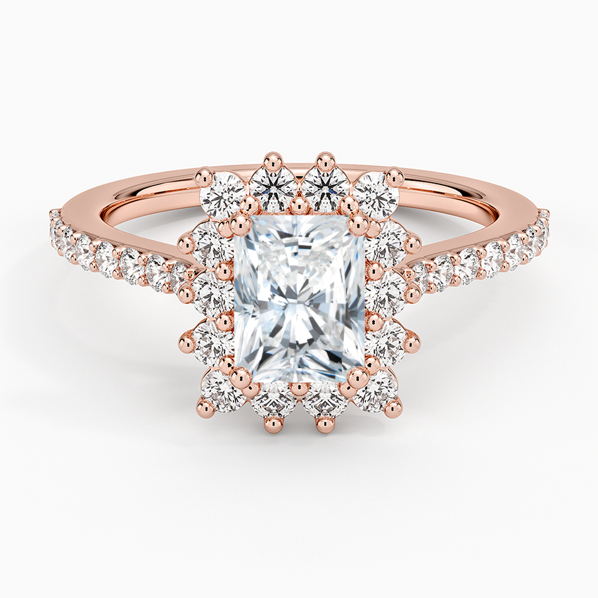 Luxe Sunburst Halo Lab Grown Radiant Diamond Engagement Ring