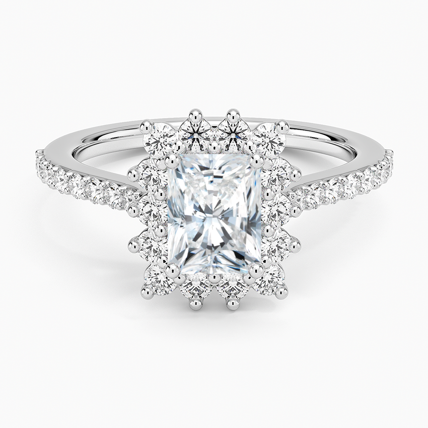 Luxe Sunburst Halo Lab Grown Radiant Diamond Engagement Ring