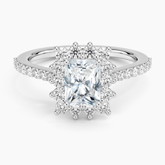 Luxe Sunburst Halo Lab Grown Radiant Diamond Engagement Ring