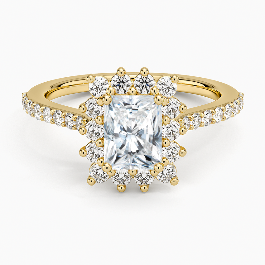Luxe Sunburst Halo Lab Grown Radiant Diamond Engagement Ring