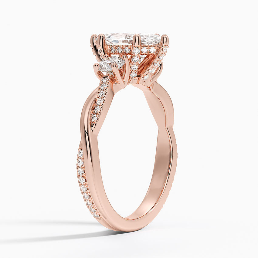 Adorned Petite Twisted Vine Three Stone Lab Grown Marquise Diamond Engagement Ring