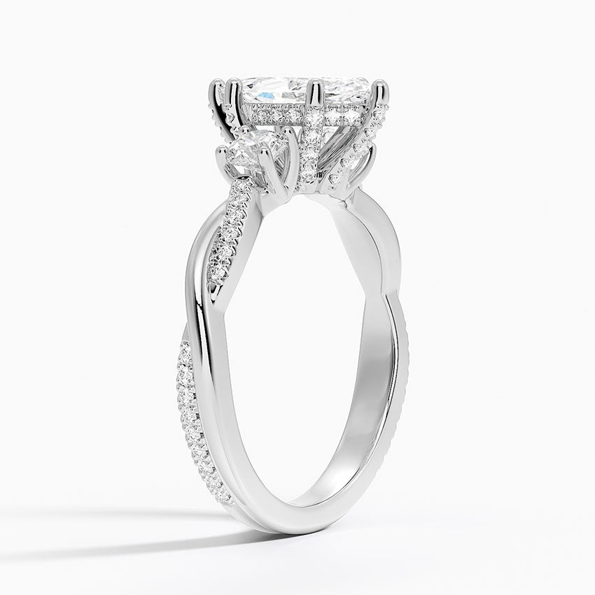 Adorned Petite Twisted Vine Three Stone Lab Grown Marquise Diamond Engagement Ring