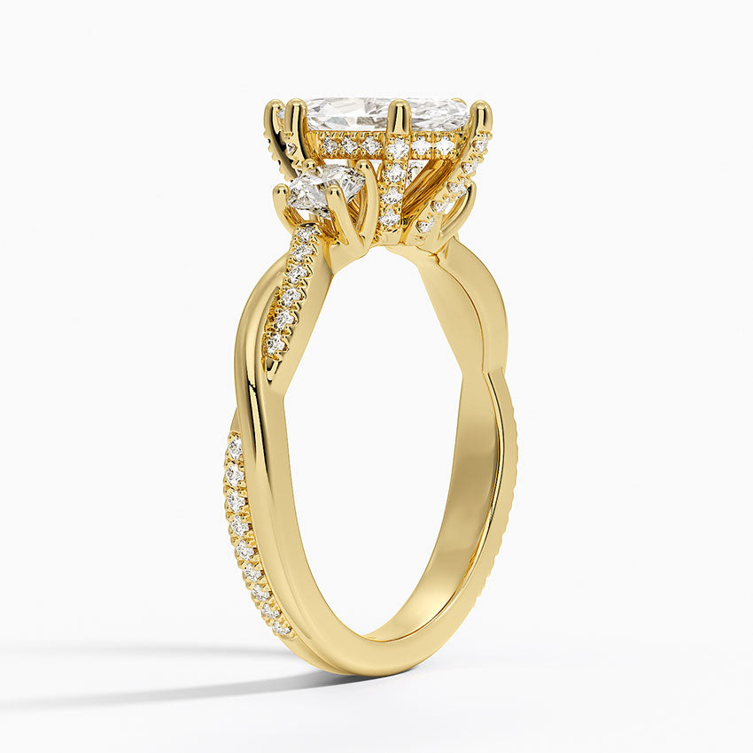 Adorned Petite Twisted Vine Three Stone Lab Grown Marquise Diamond Engagement Ring