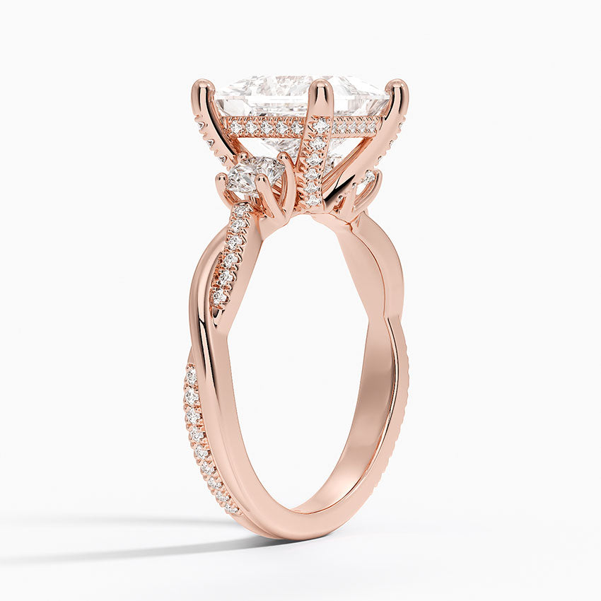 Adorned Petite Twisted Vine Three Stone Lab Grown Princess Diamond Engagement Ring