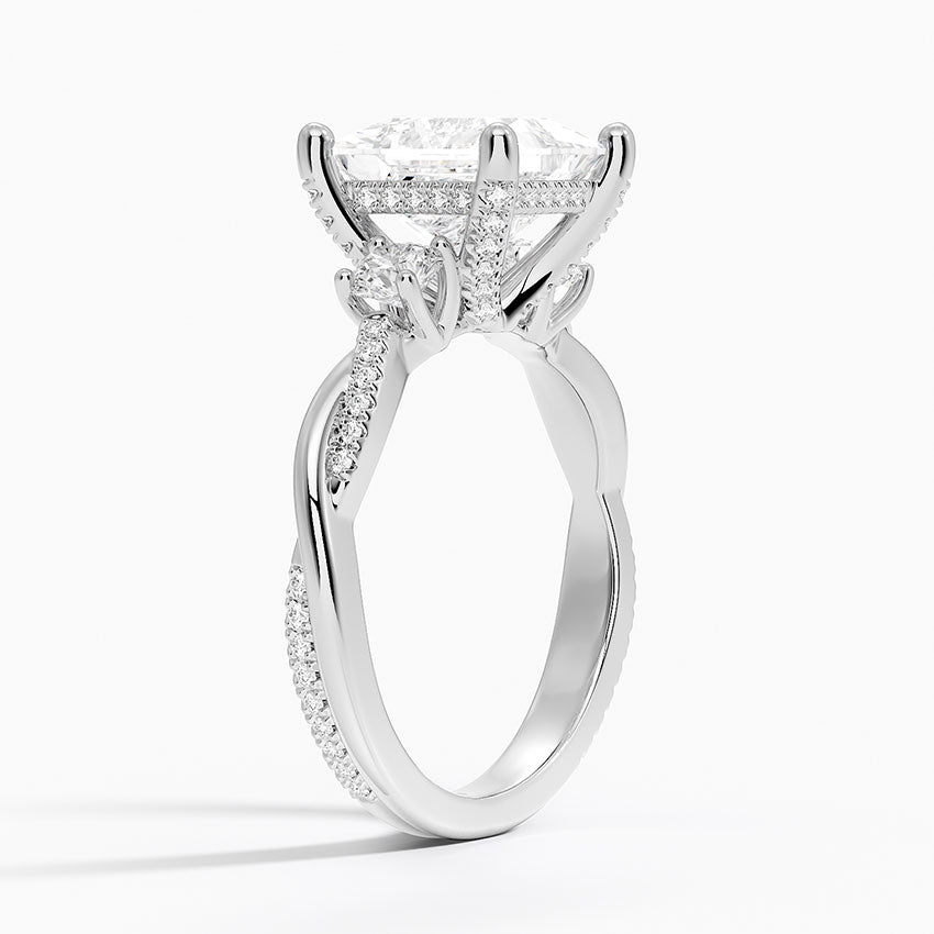 Adorned Petite Twisted Vine Three Stone Lab Grown Princess Diamond Engagement Ring