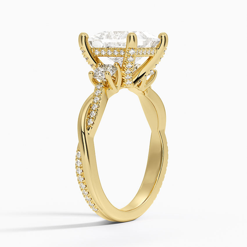 Adorned Petite Twisted Vine Three Stone Lab Grown Princess Diamond Engagement Ring