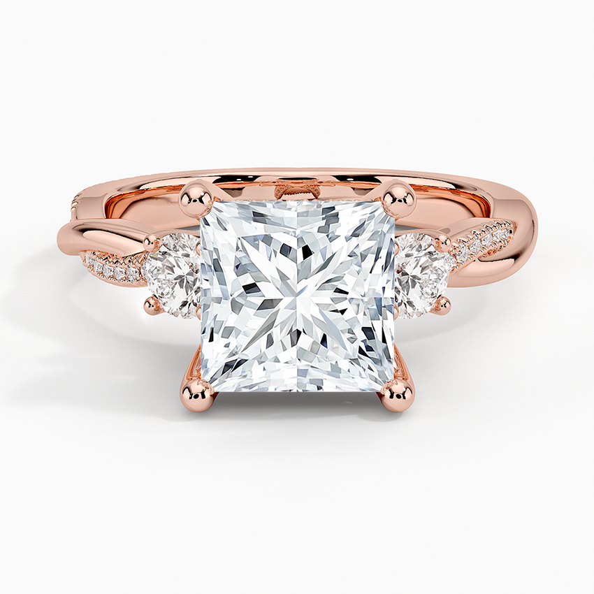 Adorned Petite Twisted Vine Three Stone Lab Grown Princess Diamond Engagement Ring