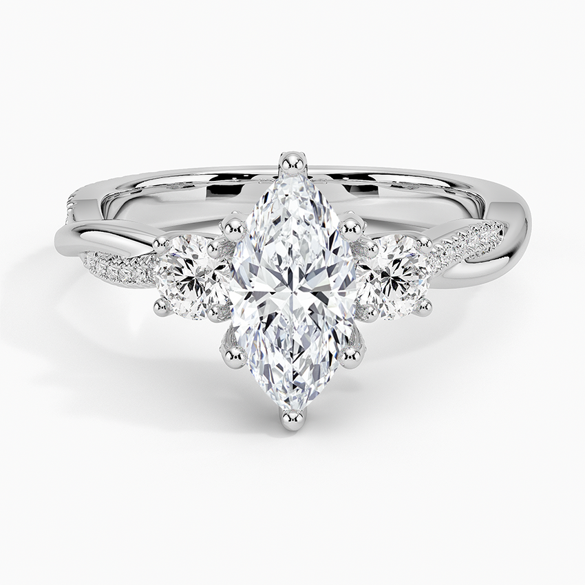 Adorned Petite Twisted Vine Three Stone Lab Grown Marquise Diamond Engagement Ring
