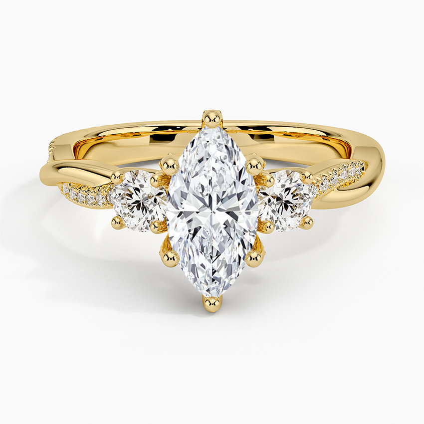 Adorned Petite Twisted Vine Three Stone Lab Grown Marquise Diamond Engagement Ring