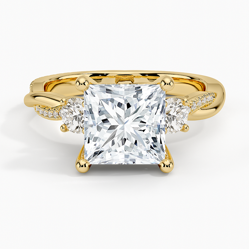 Adorned Petite Twisted Vine Three Stone Lab Grown Princess Diamond Engagement Ring