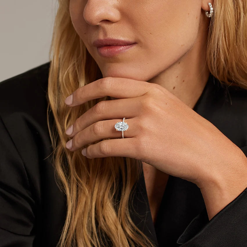 Demi Three-Quarter Coverage Lab Grown Oval Diamond Engagement Ring