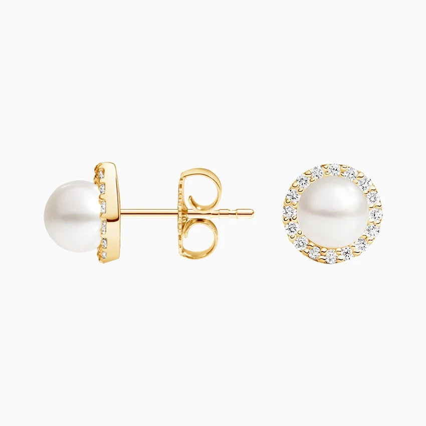 Freshwater Cultured Pearl Halo Diamond Earrings (1/2ct. tw.) in 18K Gold