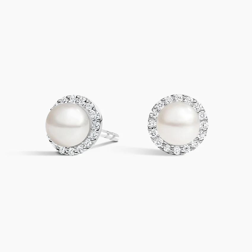 Freshwater Cultured Pearl Halo Diamond Earrings (1/2ct. tw.) in 18K Gold