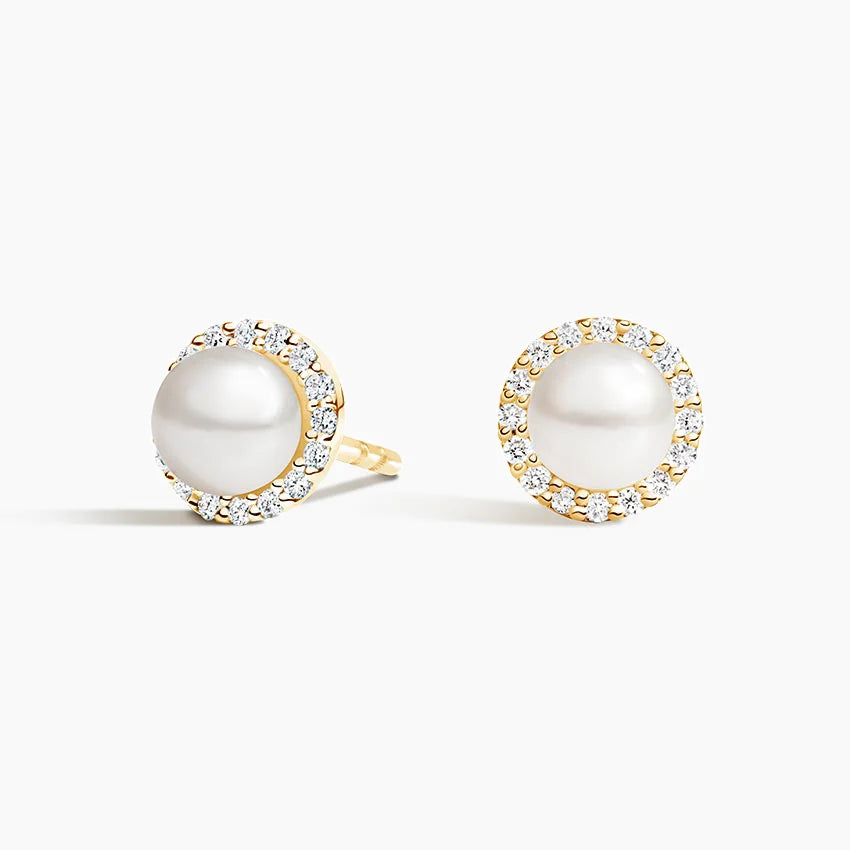 Freshwater Cultured Pearl Halo Diamond Earrings (1/2ct. tw.) in 18K Gold