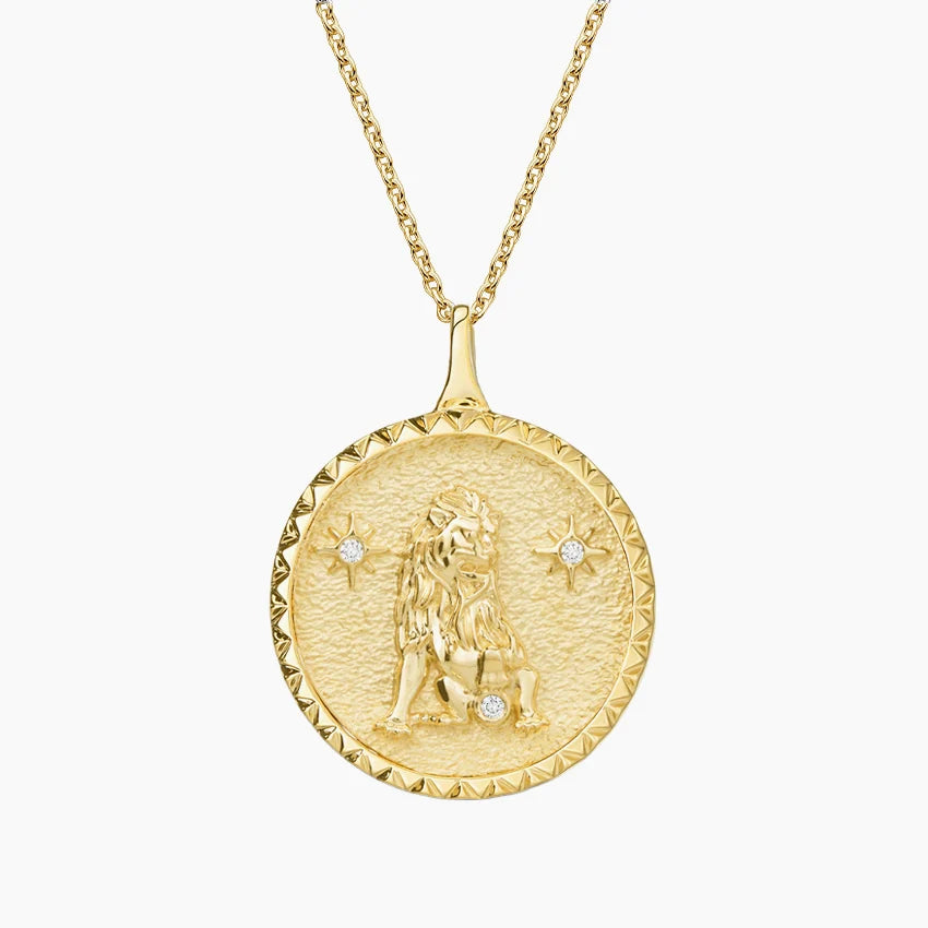 Leo Zodiac Diamond Pendant in 18K Yellow Gold