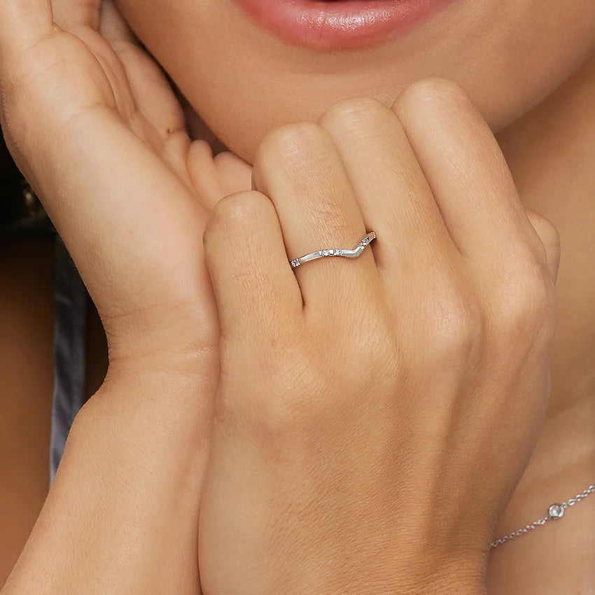 Side view of Rayonu Astra Contour Ring showing curved metal band design