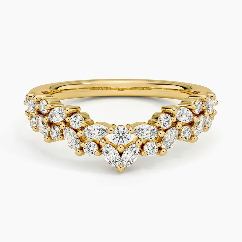Top view of Rayonu Jardiniere Contour Ring with nature-inspired diamond pattern
