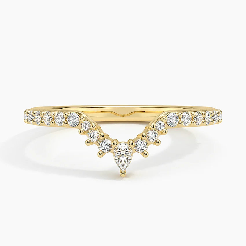 Rayonu Luxe Lunette Ring top view emphasizing pear-shaped and round diamond frame