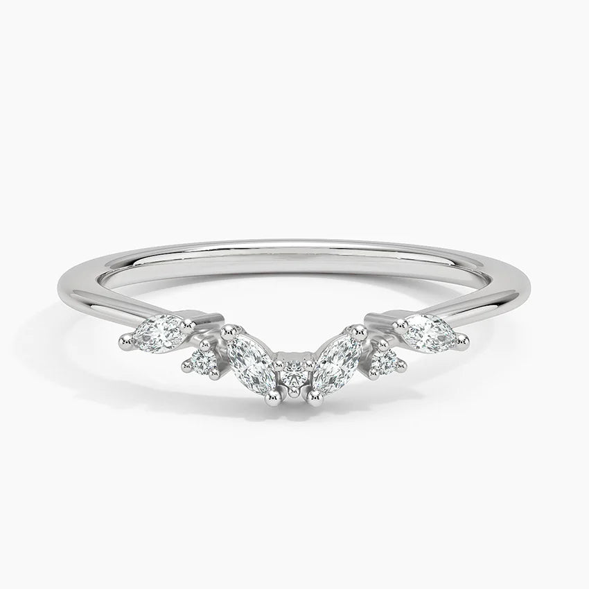 Rayonu Yvette Lab Diamond Ring front view with chevron-shaped round & marquise diamonds