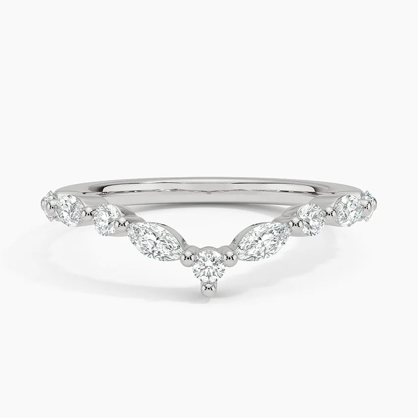 Rayonu Curved Versailles Lab Diamond Ring front view with round and marquise diamonds