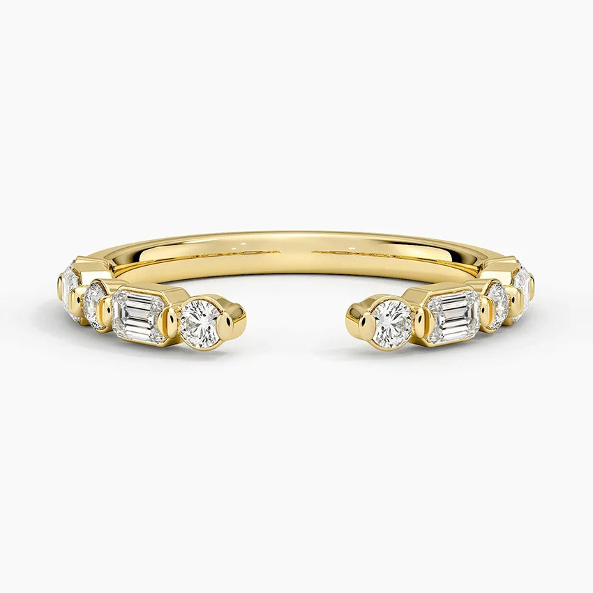 Top view of Rayonu Crescent Nested Ring with shimmering diamond accents