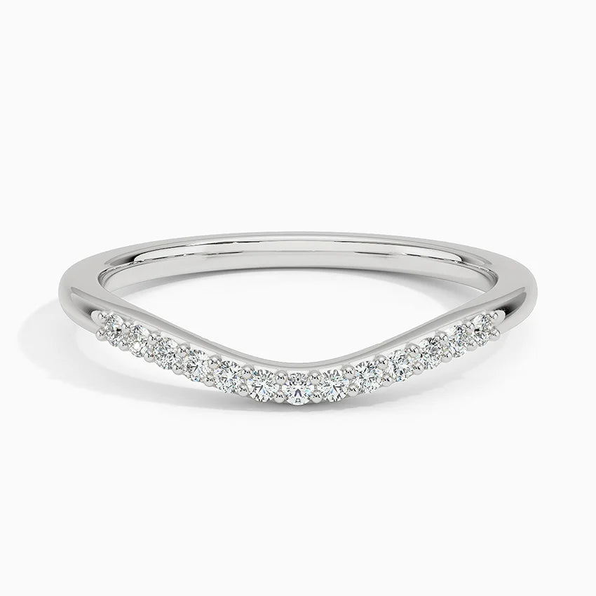Rayonu Petite Curved Lab Diamond Ring front view with sparkling diamonds on curved band